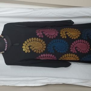 Kaftan dress black with multi color stones front a